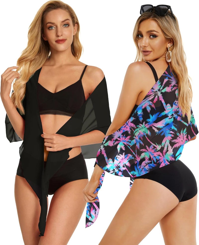 CHICGAL 2 Pieces Women Beach Sarong Bathing Suit Wrap Skirt Sheer Bikini Swimsuit Cover Ups for Swimwear - Image 5
